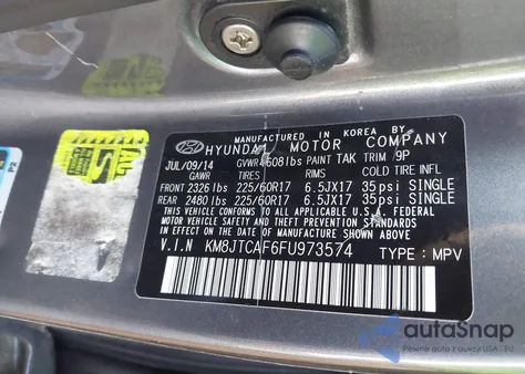 2015 Hyundai Tucson Gls z USA, uszkodzony, nr VIN KM8JTCAF6FU973574